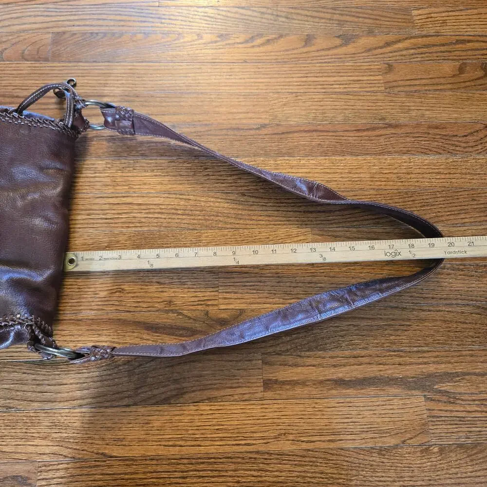 Frye Brown Leather Crossbody Bag Braided Trim - Picture 16 of 16
